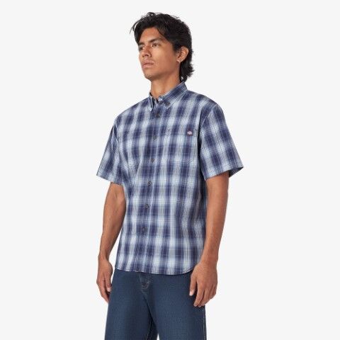 Dickies Men's Short Sleeve Woven Shirt in Coronet Blue Plaid