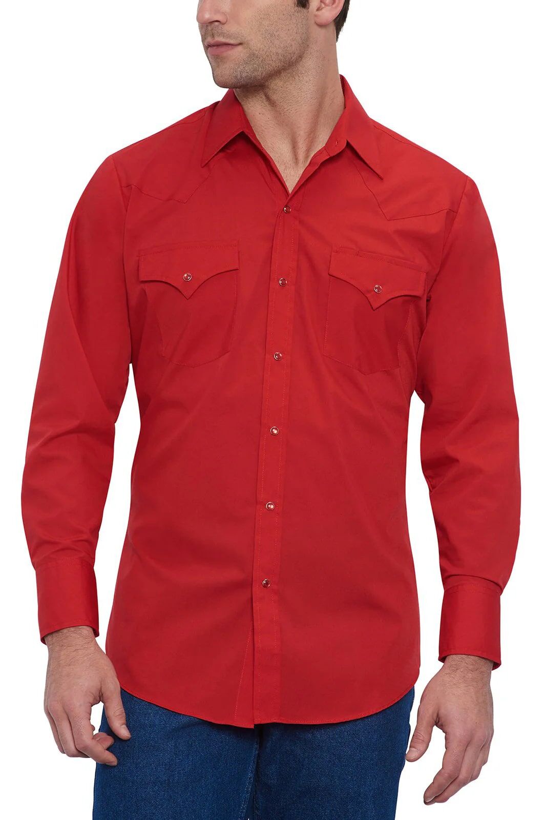 Ely Cattleman Men's Long Sleeve Solid Western Snap Shirt in Red
