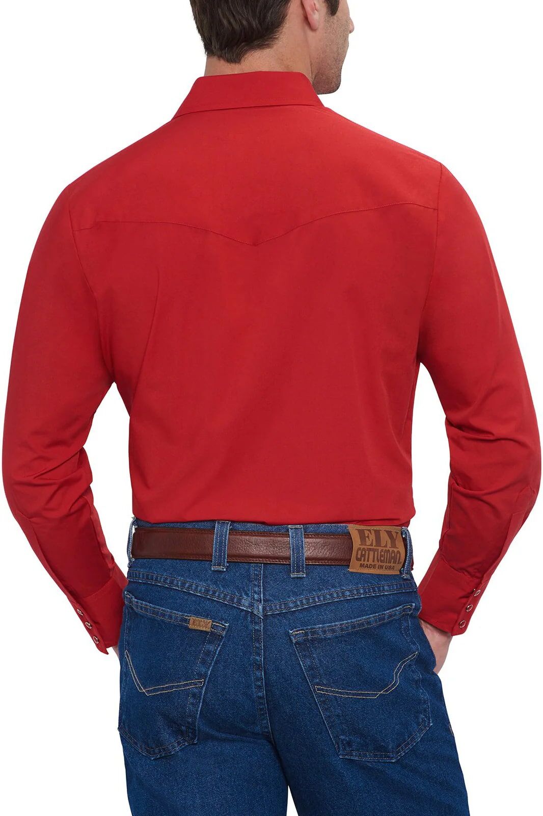 Ely Cattleman Men's Long Sleeve Solid Western Snap Shirt in Red