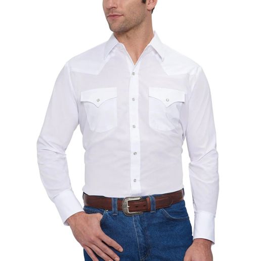 Ely Cattleman Men's Long Sleeve Solid Western Snap Shirt in White