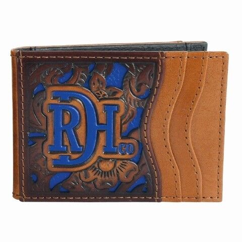 Red Dirt Hat Co. Men's Tooled Bifold Card Case Wallet With Cobalt Inlay
