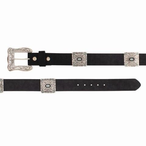 Catchfly Women's Belt With Large Square Conchos And Stones