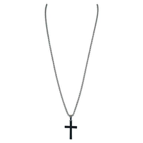 Justin Men's Beveled Matt Rubber Coated Black Cross Necklace