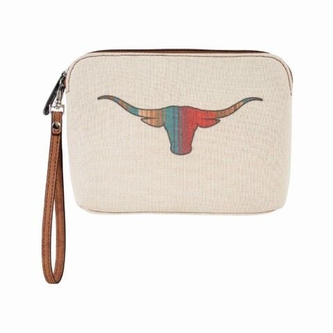 Justin Women's Canvas Cosmetic Pouch With Striped Longhorn