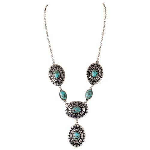 Justin Women's Turquoise Colored Lariat Geometric Design Oval Concho Necklace