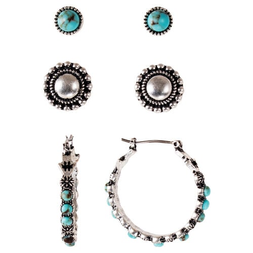 Justin Women's Turquoise Colored Earrings, 3-Pr