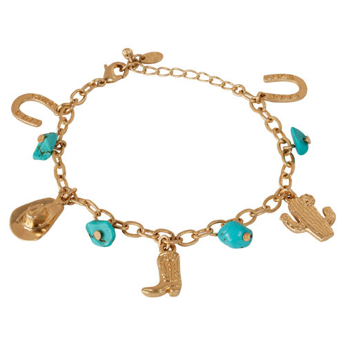 Justin Women's Goldtone With Turquoise Colored Stone Charm Bracelet