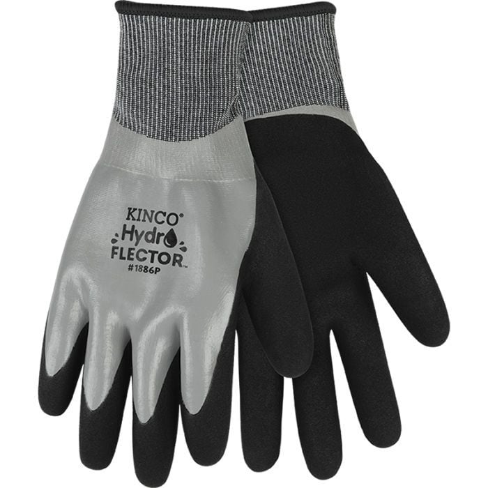 Kinco Men's HydroFlector Lined Waterproof Thermal Knit Shell & Double-Coated Nitrile Gloves