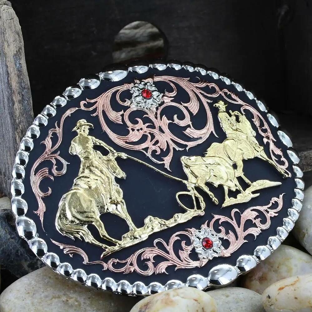 Montana Silversmiths Tri Color Team Roper Attitude Belt Buckle