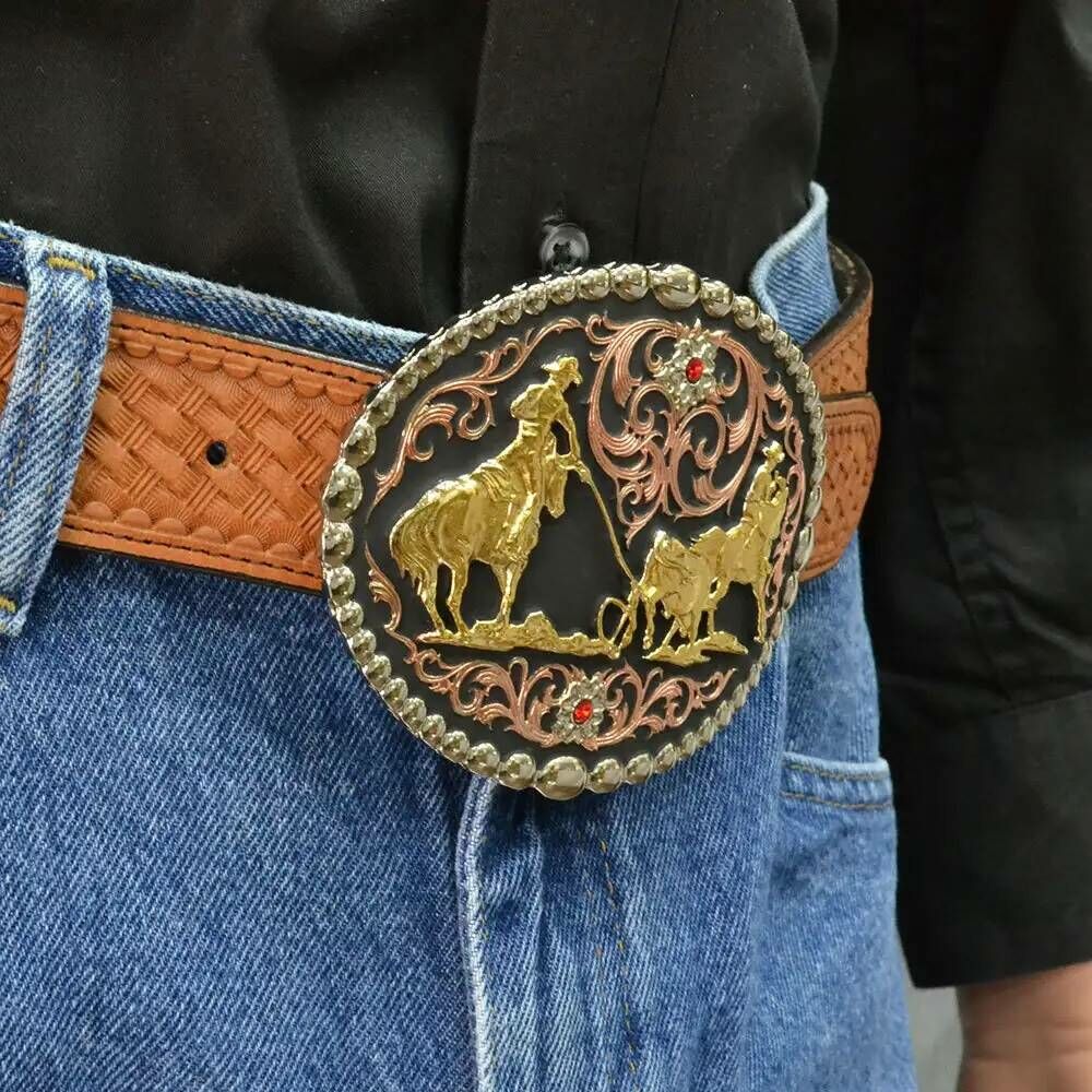 Montana Silversmiths Tri Color Team Roper Attitude Belt Buckle