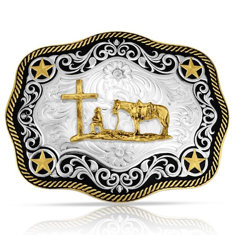 Montana Silversmiths Men's Four Star Buckle With Christian Cowboy