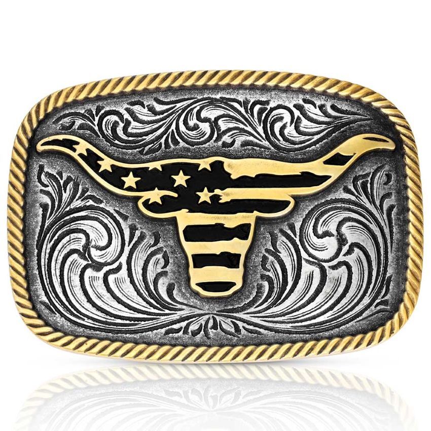 Montana Silversmiths Men's Western Patriotic Longhorn Buckle