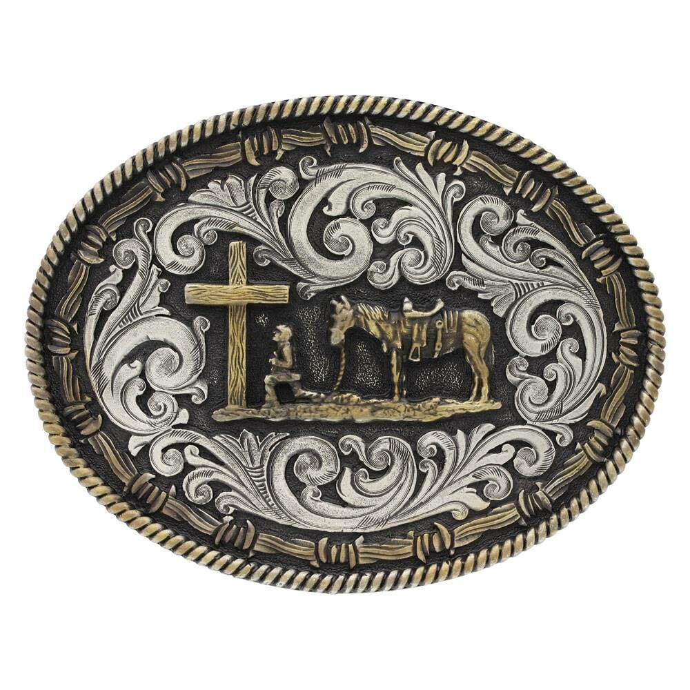 Montana Silversmiths Rope & Barbed Wire Classic Impressions Christian Cowboy Attitude Buckle