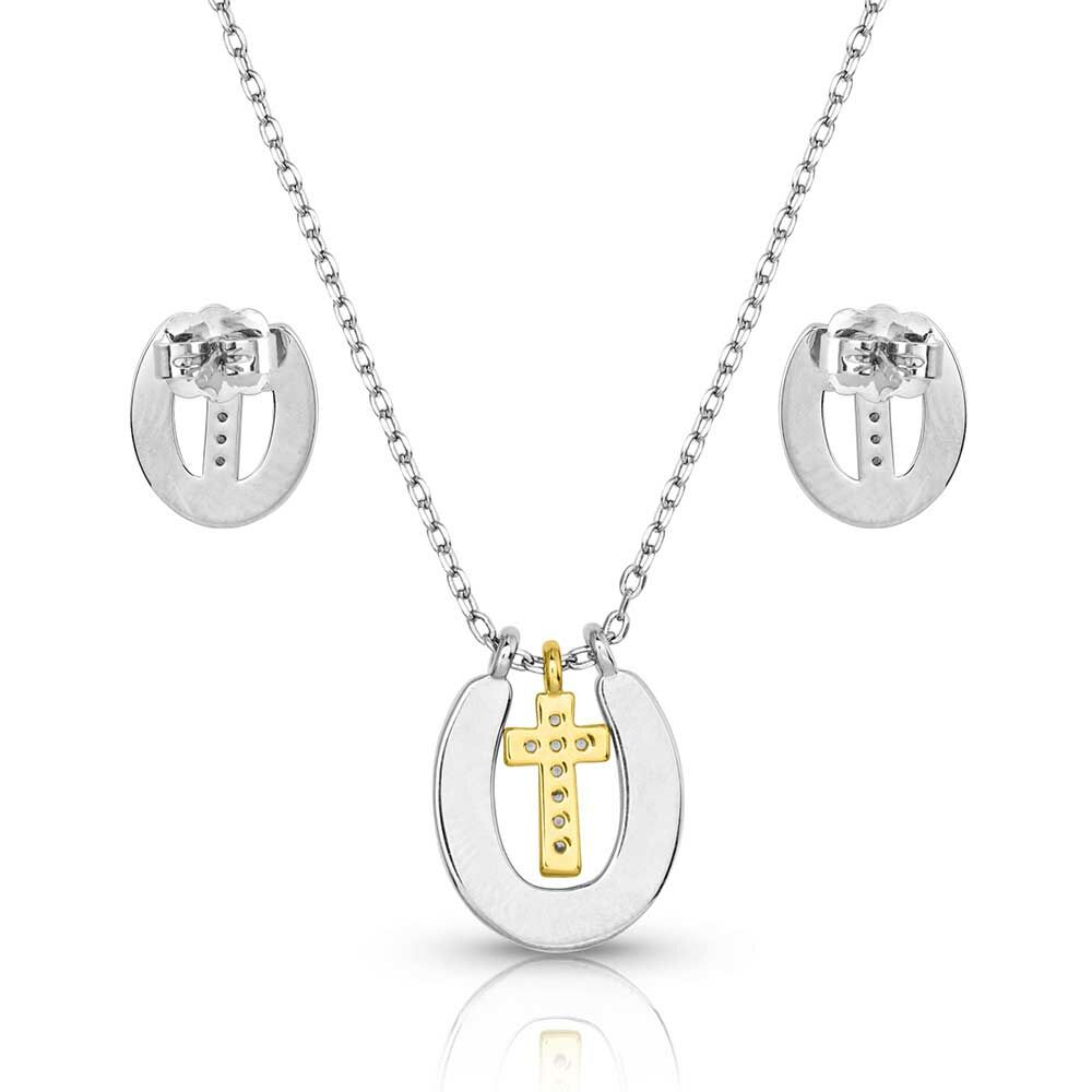 Montana Silversmiths Glowing Trails Cross Horseshoe Jewelry Set