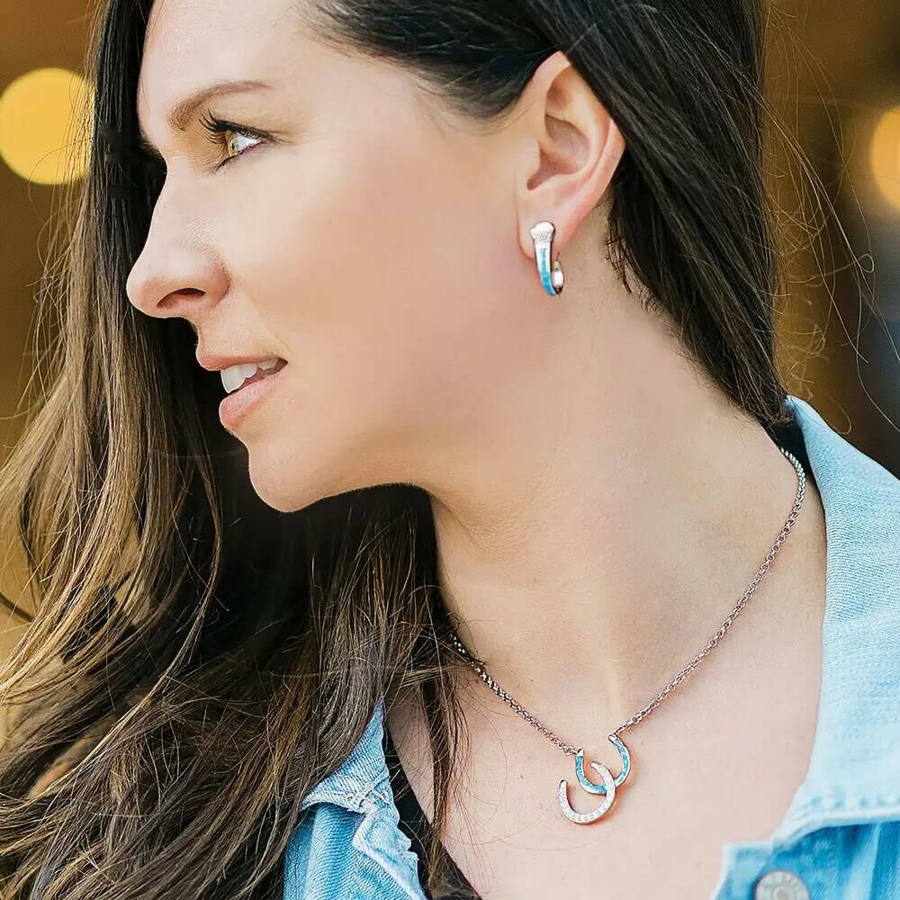 Montana Silversmiths River Lights Double Horseshoe Opal Necklace