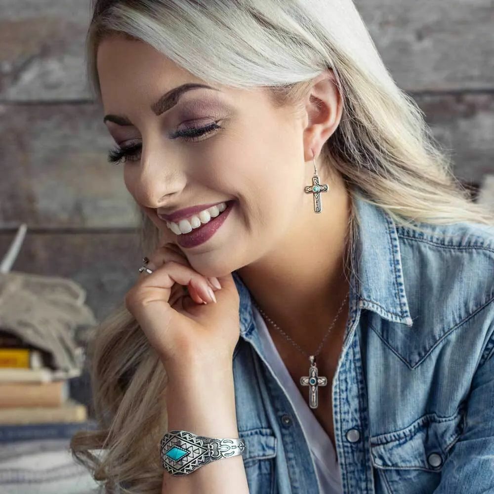 Montana Silversmiths Faith on Point Turquoise Cross Necklace