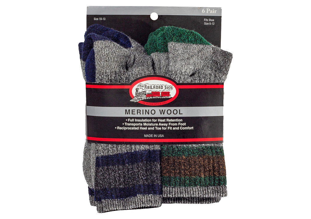 The Railroad Sock Men's Merino Wool Boot Sock 6-Pk in Grey