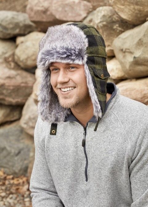 Broner Men's Fargo Buffalo Plaid Trooper Hat in Olive/Black