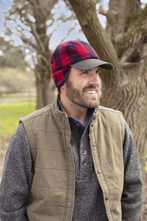 Broner Men's Timber Buffalo Plaid Ball Cap with Inside Earflaps