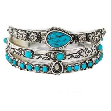 Wyo-Horse Triple Stretch Bracelet with Horse Turquoise