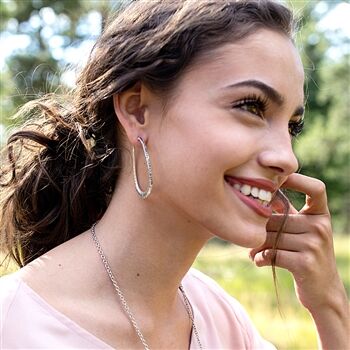 Wyo-Horse Hammered Rhinestone Hoops Silver