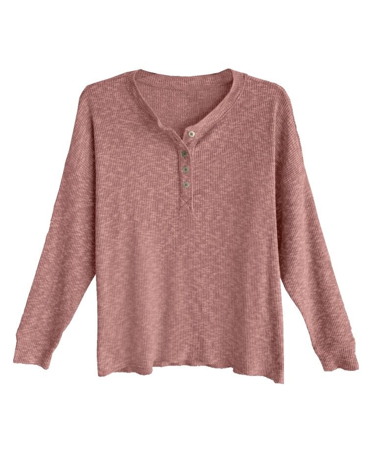 Victory Sportswear Women's Long Sleeve Soft Hand 4 Button Henley Fashion Knit Shirt