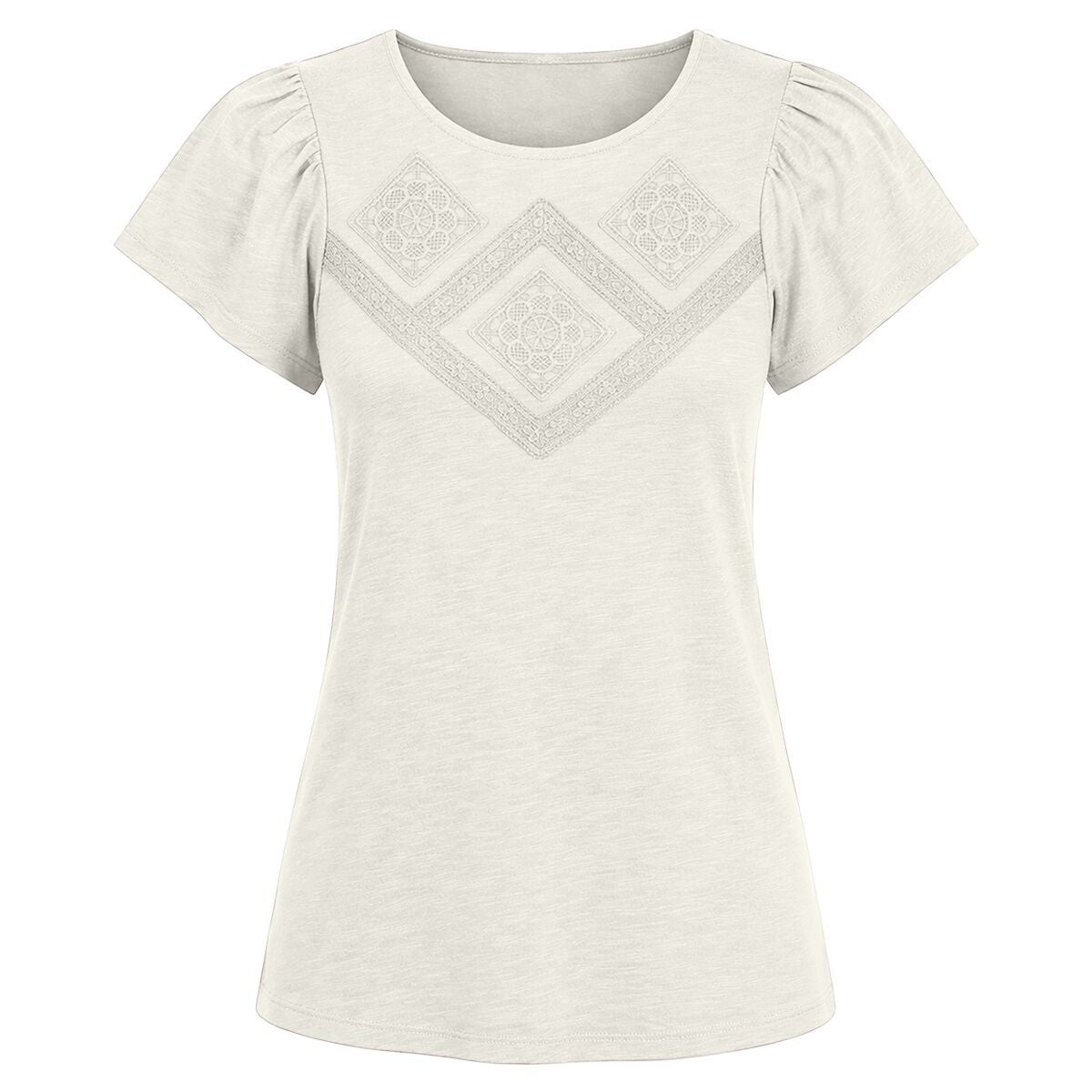 Victory Sportswear Women's Flutter Sleeve Slub-Knit Blouse with Embroidery