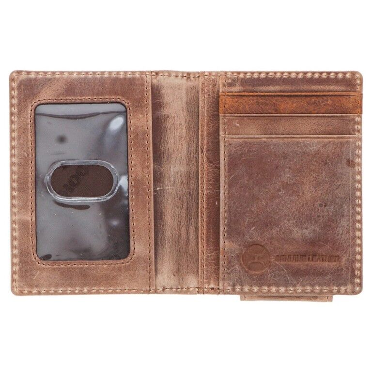 Hooey Men's Dalton Smooth Brown With Stitching Bifold Money Clip