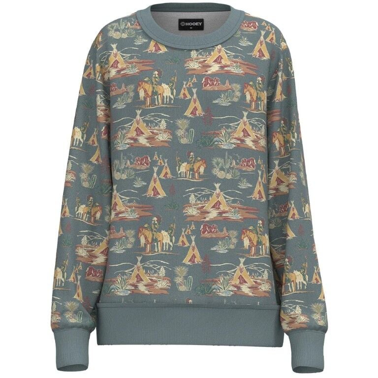 Hooey Women's Stallion Crew Stallion Pattern Logo Pullover