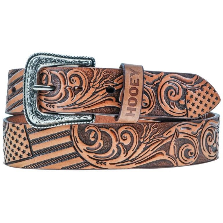 Hooey Men's Liberty Roper Filigree Tan Leather With Hand Painted Accents Belt