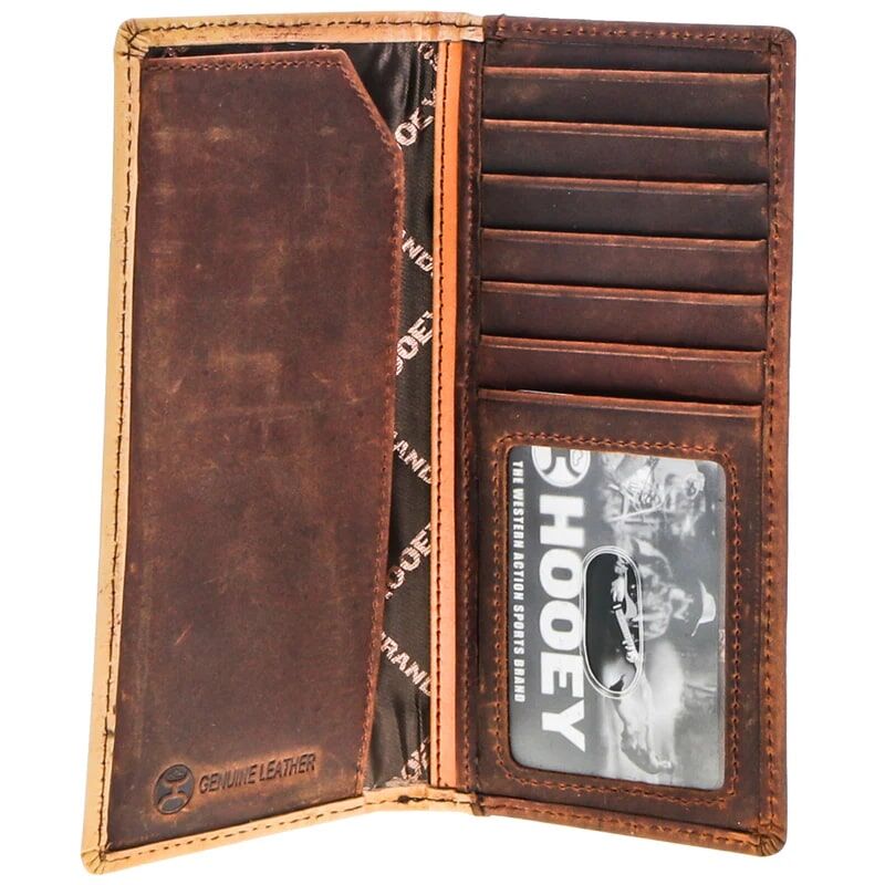 Hooey Men's War Paint Hand Tooled Aztec Feather Filigree Rodeo Wallet in Brown