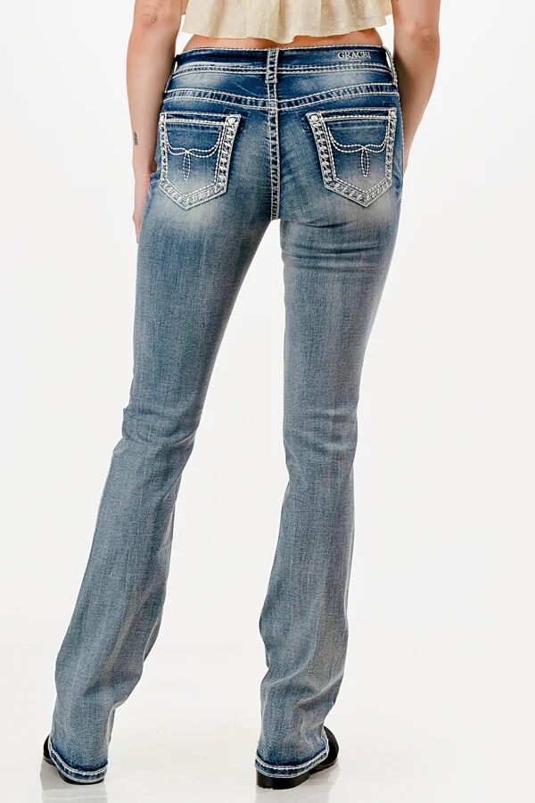 Grace In LA Girl's Mid Rise Simple Stitch Bootcut Jeans