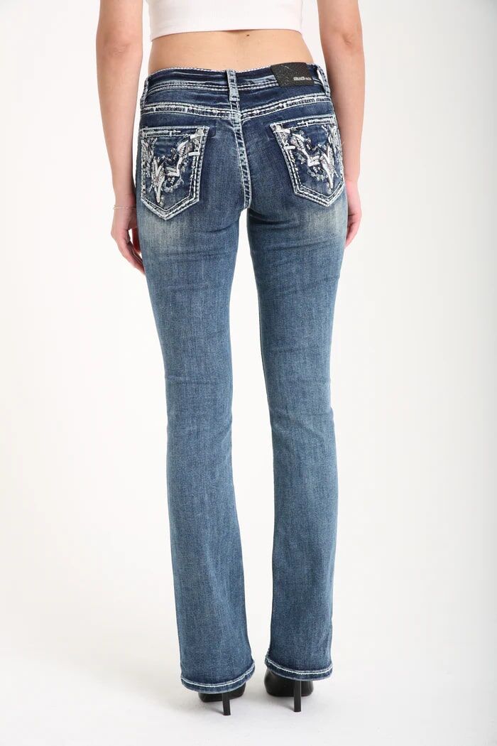 Grace in LA Women's Whimsical Embellished Mid Rise Bootcut Jeans