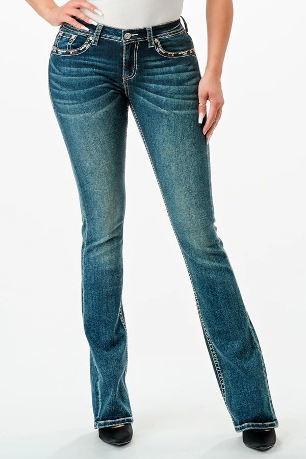 Grace in LA Women's Cross Embellished Bootcut Jeans
