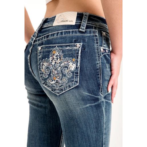 Grace in LA Women's Flu Dee Lee Embellished Mid Rise Bootcut Jeans