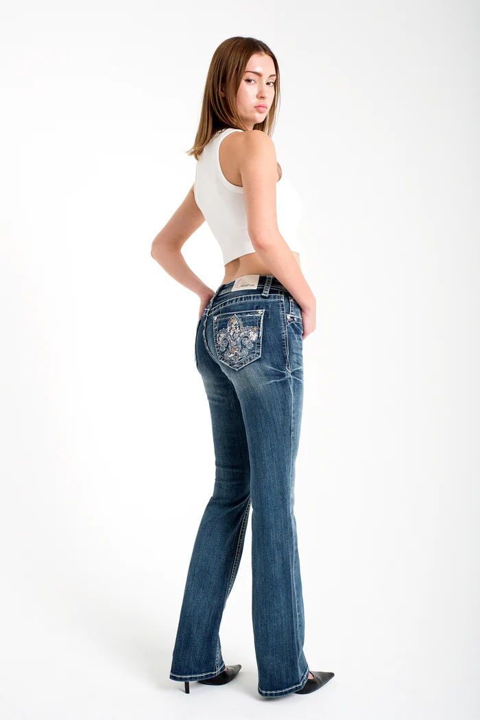 Grace in LA Women's Flu Dee Lee Embellished Mid Rise Bootcut Jeans