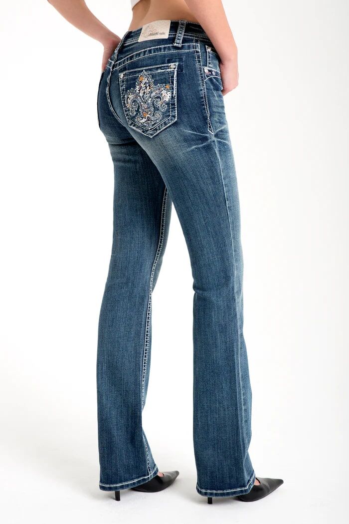 Grace in LA Women's Flu Dee Lee Embellished Mid Rise Bootcut Jeans