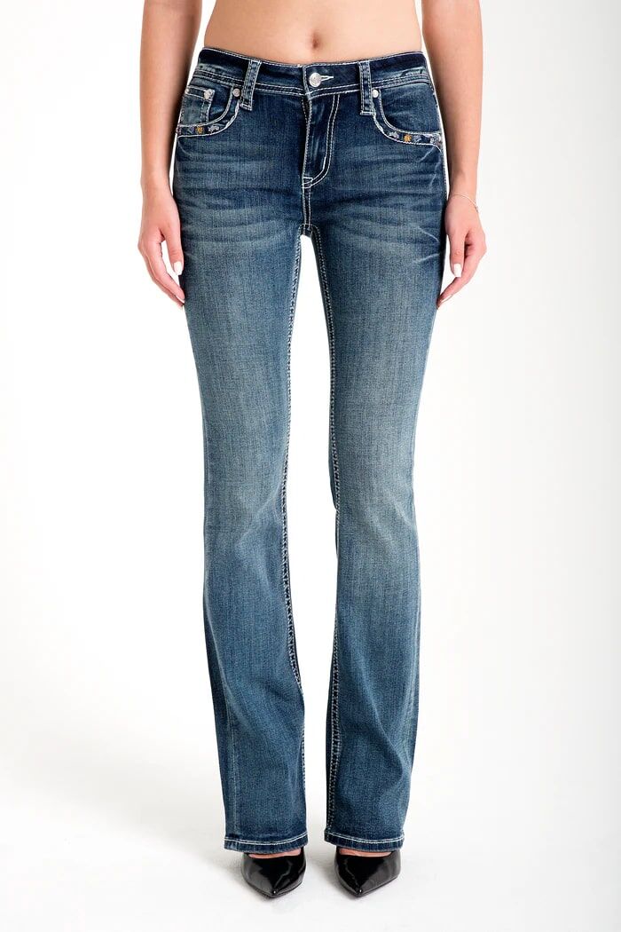 Grace in LA Women's Flu Dee Lee Embellished Mid Rise Bootcut Jeans