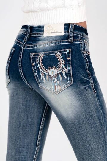 Grace In LA Women's Dream Catcher Modify Mid Rise Bootcut Jean