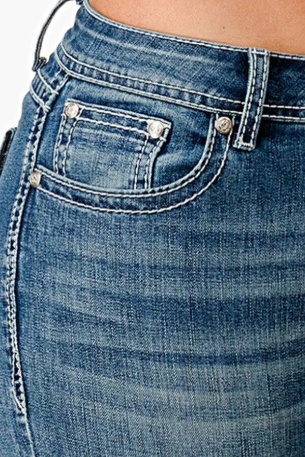 Grace In LA Women's Aztec 3D Faux Flap Mid Rise Bootcut Jeans