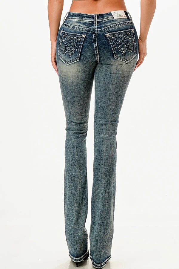 Grace In LA Paisley Embellished Rhinestone Jeans