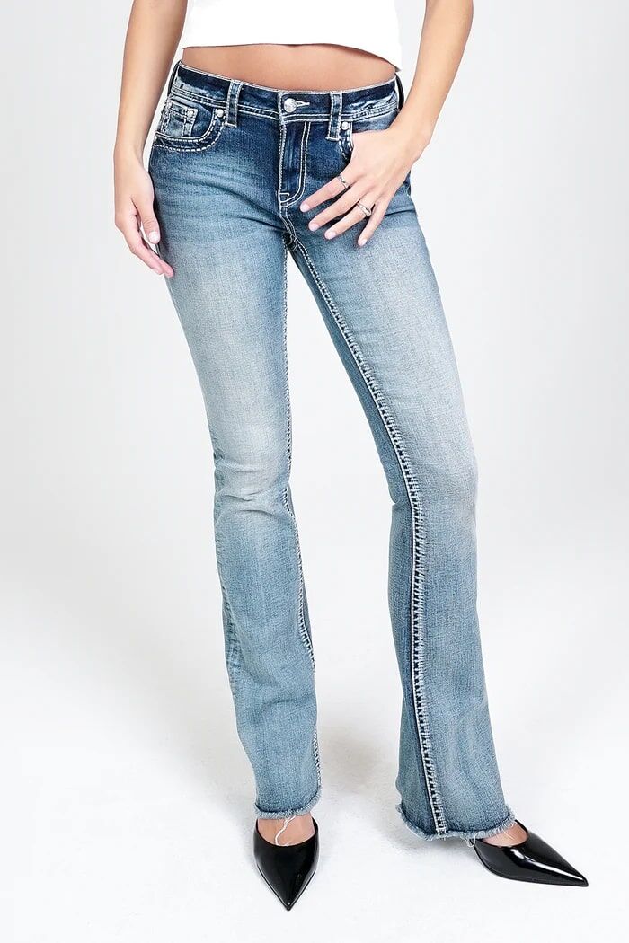 Grace in LA Women's Flu Dee Lee Embellished Mid rise Bootcut Jeans in Light Wash