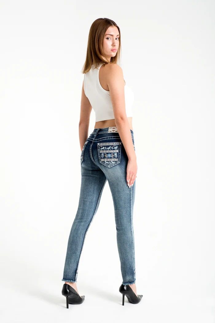 Grace in LA Women's Horse Embellished Mid Rise Skinny Jeans