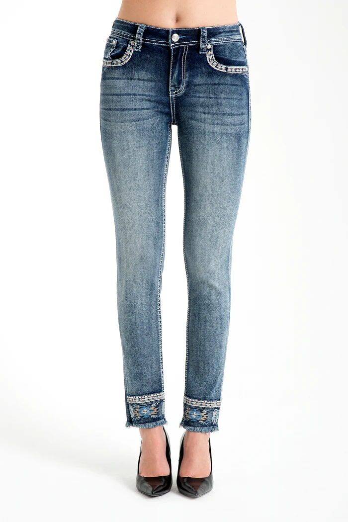 Grace in LA Women's Horse Embellished Mid Rise Skinny Jeans
