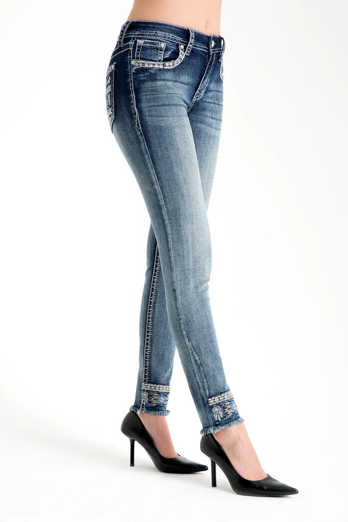 Grace in LA Women's Horse Embellished Mid Rise Skinny Jeans