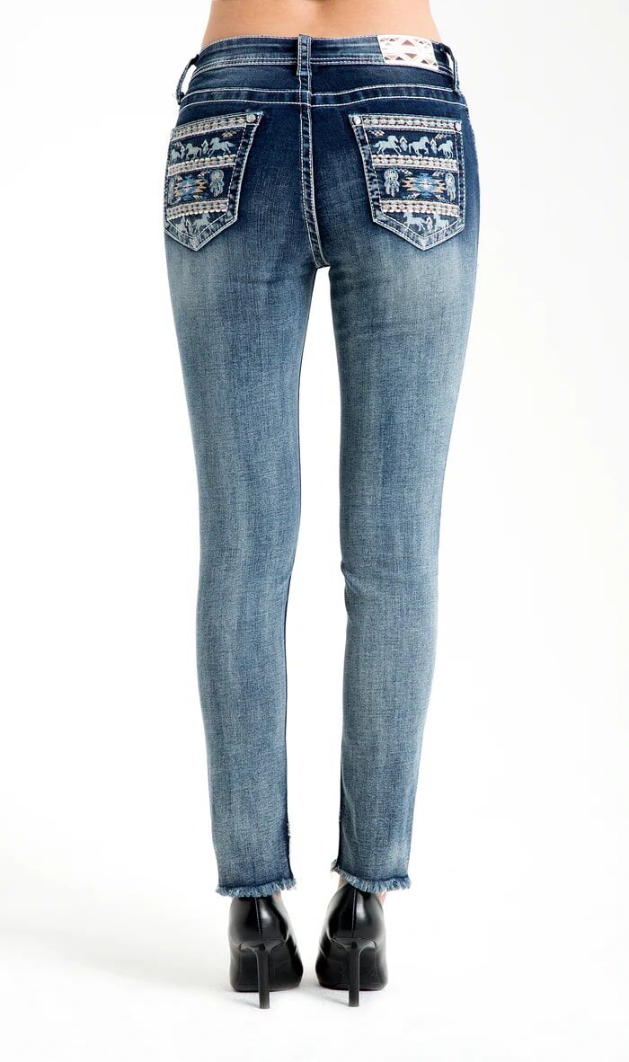 Grace in LA Women's Horse Embellished Mid Rise Skinny Jeans