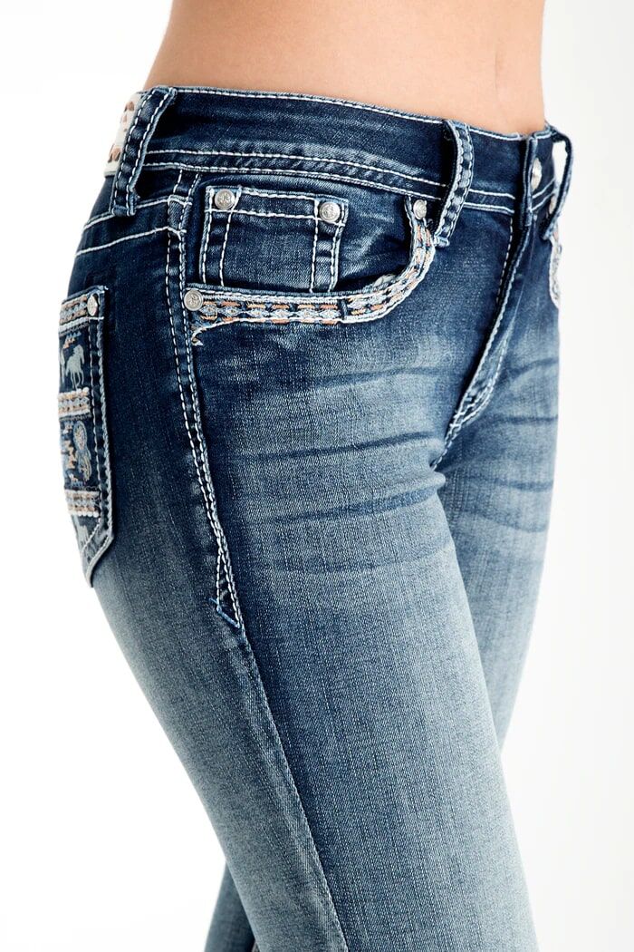 Grace in LA Women's Horse Embellished Mid Rise Skinny Jeans