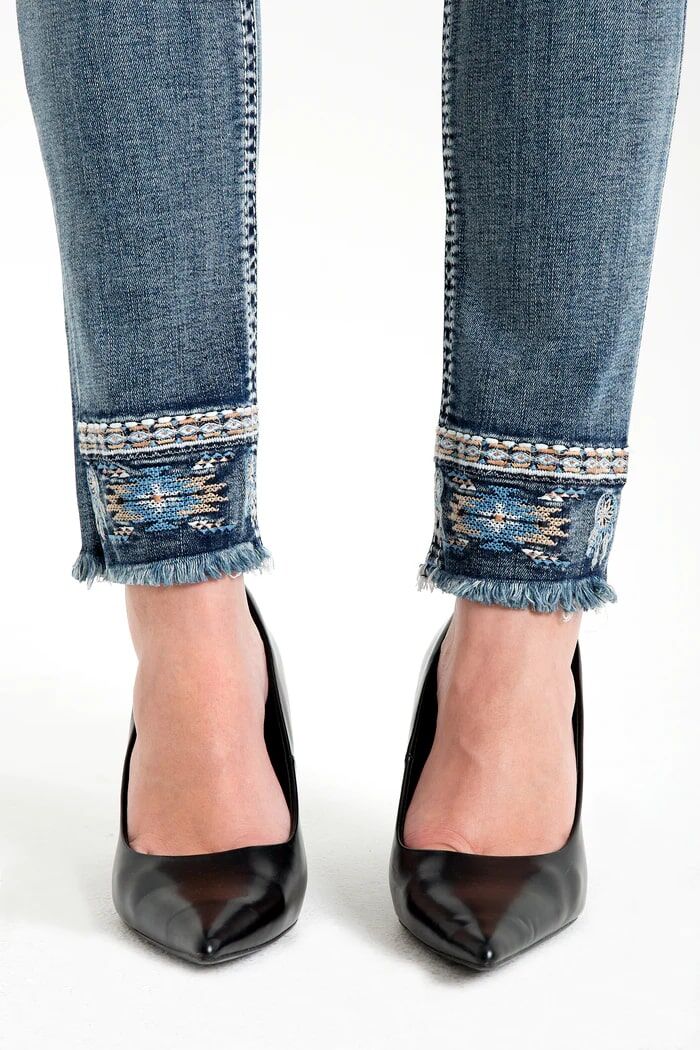Grace in LA Women's Horse Embellished Mid Rise Skinny Jeans