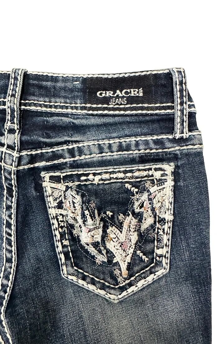 Grace in LA Girl's Heavy Stitches Detail Embroidery Bootcut Jeans in Dark Wash