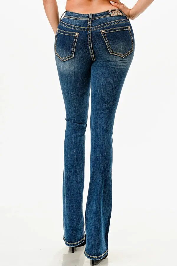 Grace In LA Girl's Basic 4 Pockets Med Blue Mid Rise Bootcut Jean